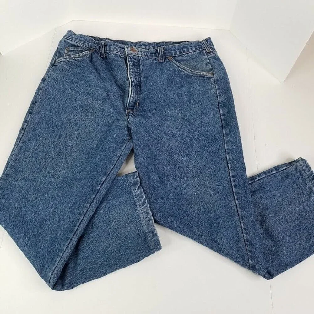 Lands End Jeans Mens 38x27 Square Rigger Red Plaid Flannel‎ Lined Medium Wash